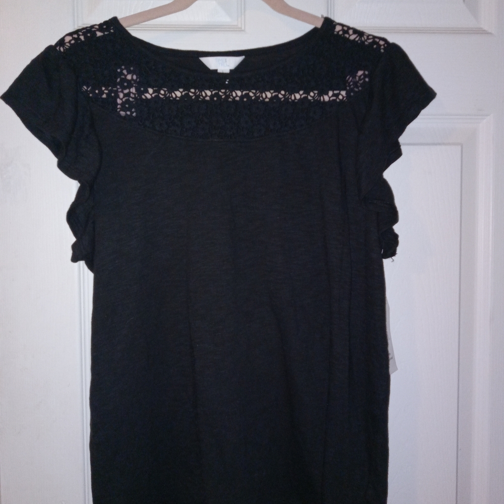 SHIRT BY TIME AND TRUE. BLACK. SIZE LARGE. NEVER WORN STILL HAS TAGS.
